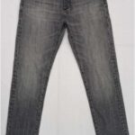 Classic grey denim jeans with a faded wash and straight-leg cut.