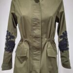 Light grey bomber jacket with a front zipper and ribbed cuffs.