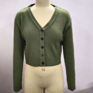 Ultimate Sweaters – Green Ribbed Knit Button-Up Cardigan for Women